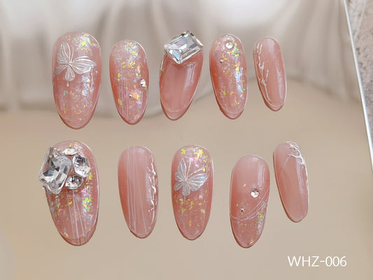 pink & diamond press-on nails